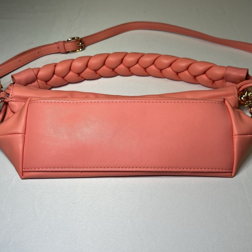 Steve Madden Peach Pink Smooth Faux Leather Crossbody Bag Woven Clutch Strap - Picture 6 of 9
